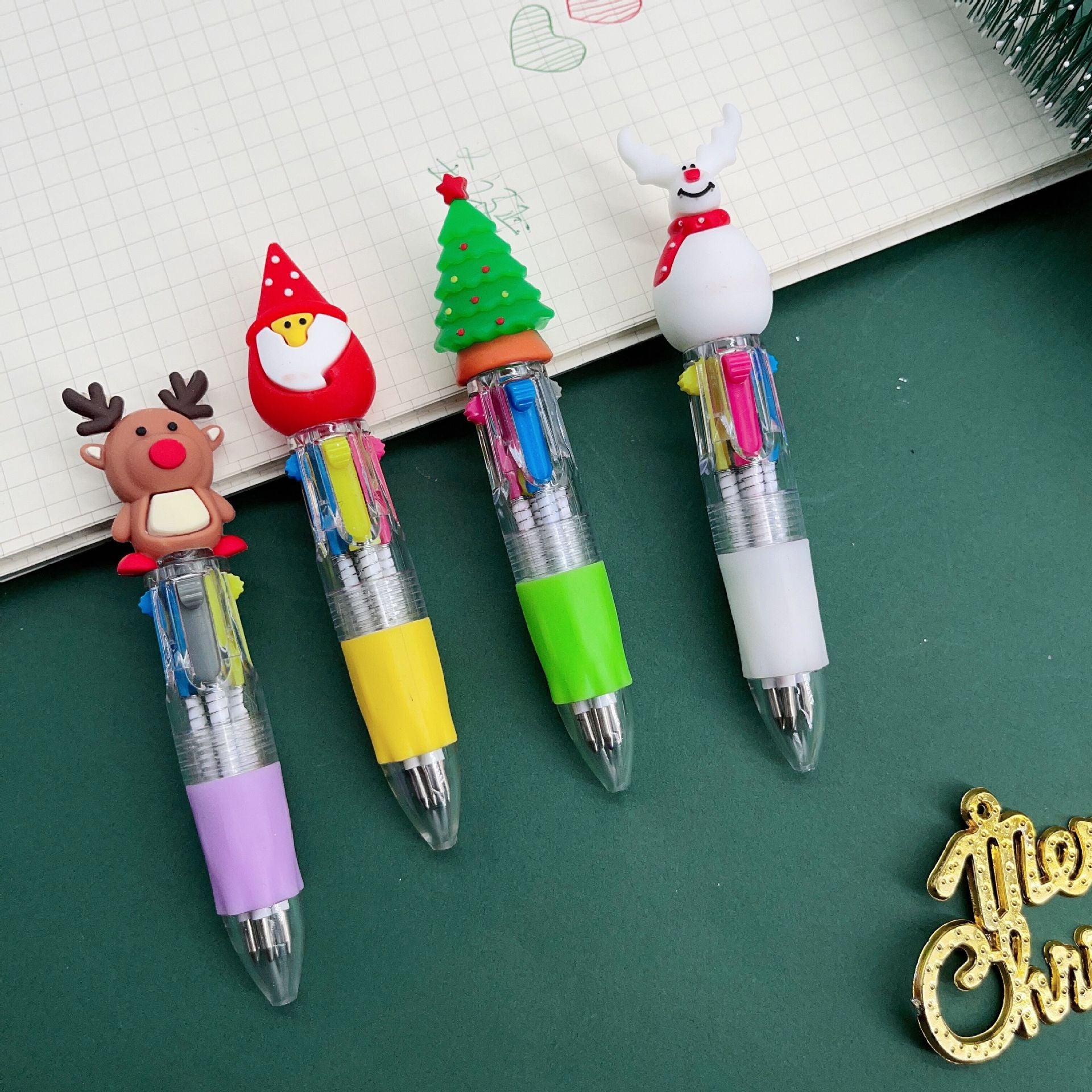 Wholesale Cartoon Christmas Mini Four Color Plastic Ballpoint Pen